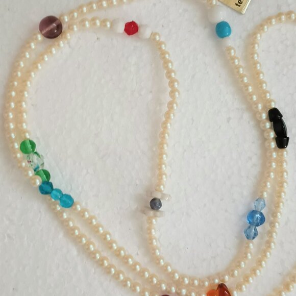 Laguna for Tempo Vtg Bead Necklace 34" Long Pearl & Multicolor Glass Beads - Picture 11 of 12